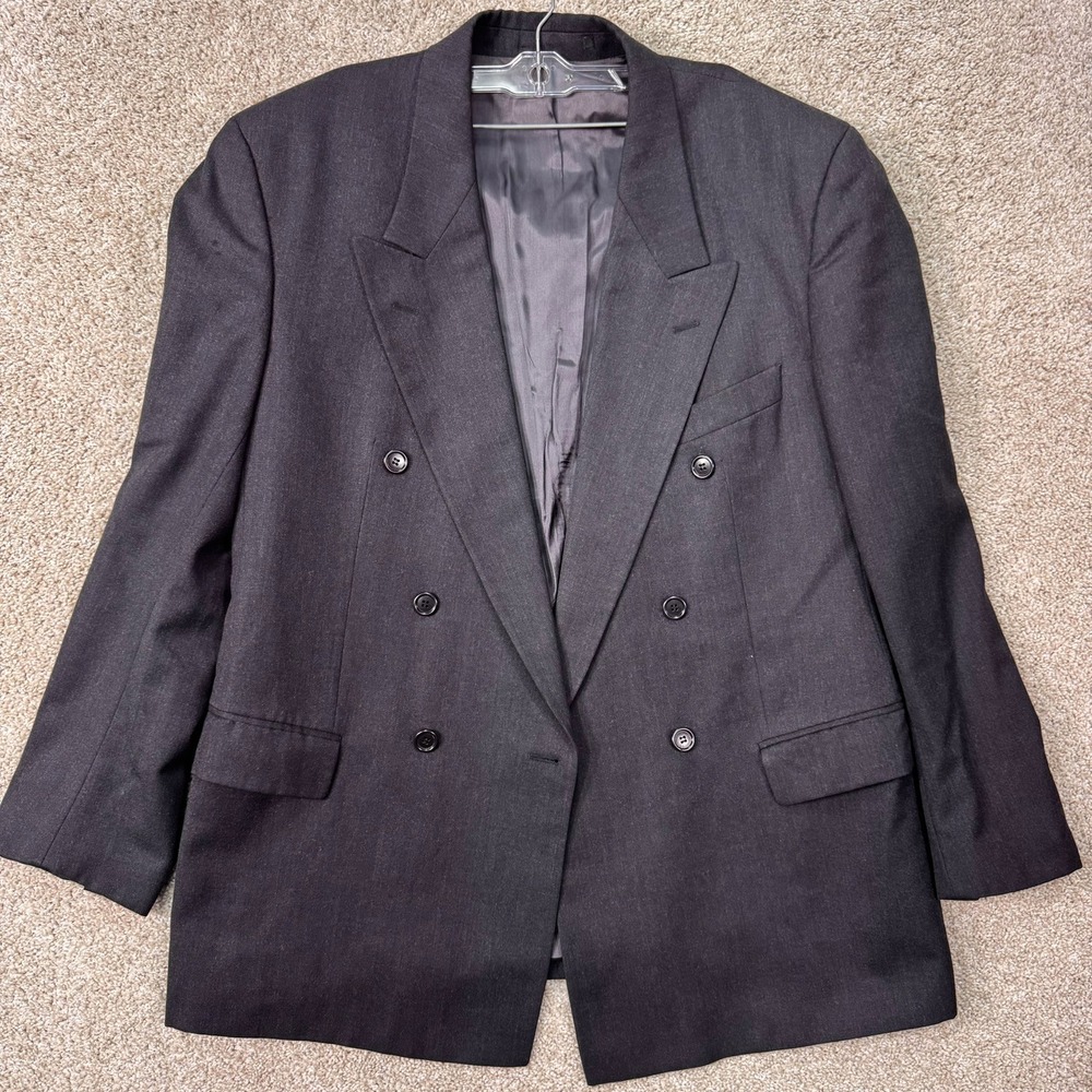 Hugo Boss Blazer Mens 52 Mitford Bebop Charcoal Grey Wool Double Breasted EUC